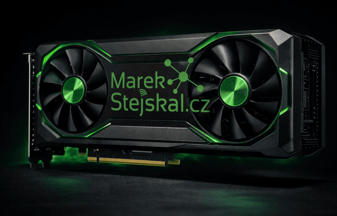 Grafická karta s LED osvětlením a logem MarekStejskal.cz.