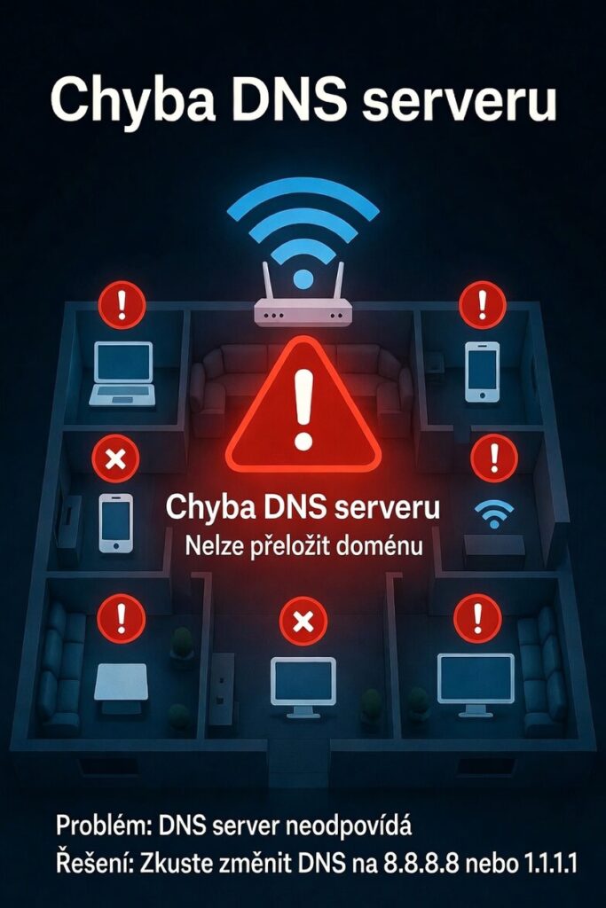 Chyba DNS serveru, nelze přeložit doménu.