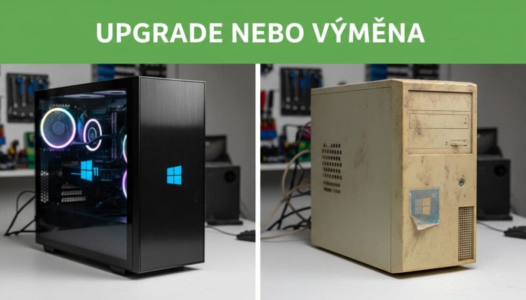 Moderní herní počítač vedle starého starého počítače.